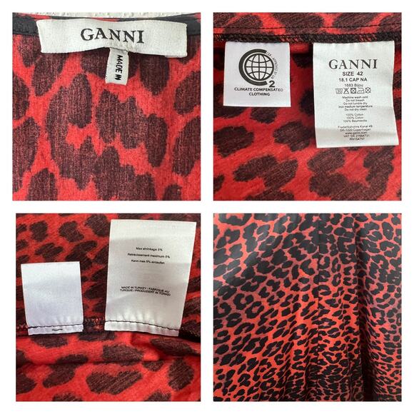 Ganni The Bijou Red Leopard Puff Sleeve Wrap Maxi Dress Size 42 EU - Picture 8 of 15